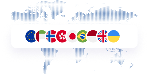 World map with multiple country flags, representing global payment reach
